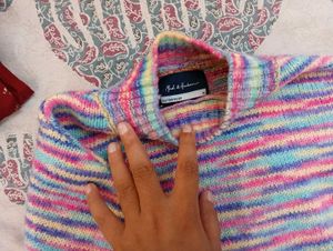 Multicolored Puff Sleeve Sweater