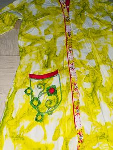 Yellow &amp; Red Embroidered Kurti