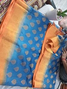 Elegant Blue &amp; Gold Saree