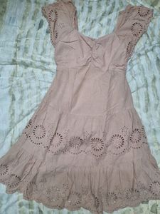 Korean Peach Cotton Schiffli Dress