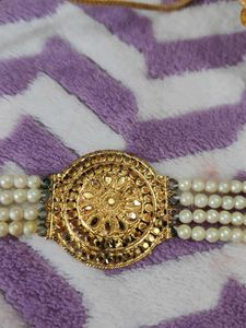 Pearl and Gold Tone Adjustable Necklace