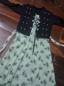 Floral Stripe Dress with Pearl Accent Jacket