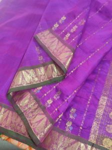 Purple and green kanchipuram Silk Saree