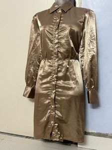 Versia Branded Silk Golden Shirt Dress