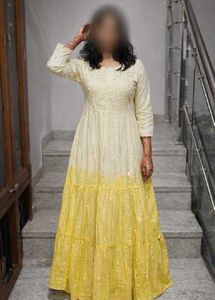 Elegant Yellow Cotton Lurex Gown