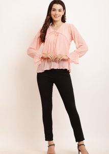 Peach Crinkle Tie-Neck Blouse