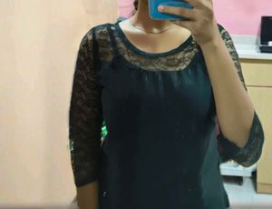 Elegant Black Kurti with Lace Sleeves