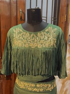 Green Embroidered Skirt &amp; Blouse Set