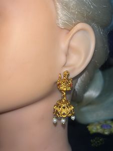 Golden Jhumka Earrings with Pearls