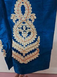 Red &amp; Blue Embroidered A-Line Suit