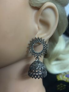 Oxidized Silver Jhumka Earrings
