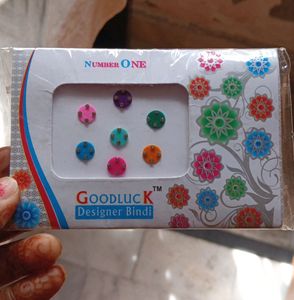 Multicolor Round Bindi With Golden Stones