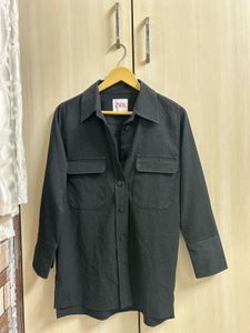 Zara - Combo Gray Shacket With White T-Shirt
