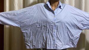 Light Blue Button Down Crop Shirt
