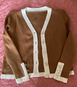 Brown &amp; White Button Cardigan
