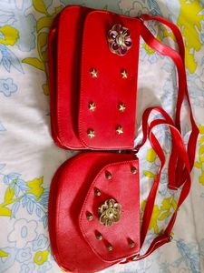 Red Flower Accent Shoulder Bags - Set of Two