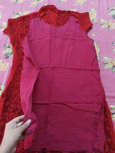 Red Embroidered Kurta