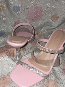 Pink Rhinestone Strap Heels