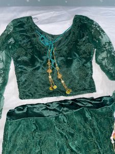 Emerald Green Lace Lehenga Set