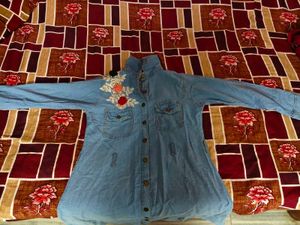 Denim Dress with Floral Detail