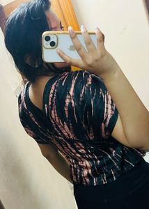 Chic Abstract Print V-Neck Top