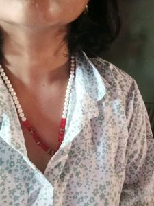 Red Jeweled Pearl Necklace