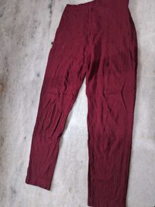 Mom Fit Maroon Cotton Trousers With Zip