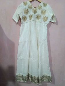white anarkali suit with plazo