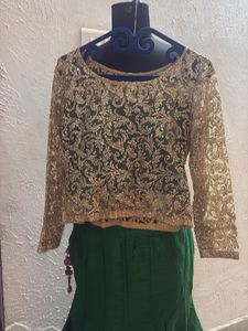 M size Green &amp; Gold Lehenga Choli Set