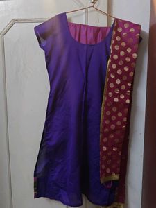 Purple Pink Silk Suit With Churidar And Dupptta