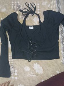 Black Long Sleeve Corset Style Top