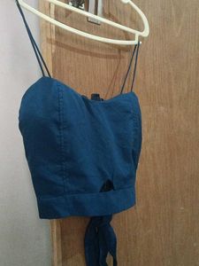 Blue Tie-Back Crop Top