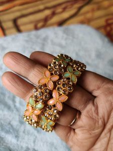 Fancy Stonework Metal Bangle Pair