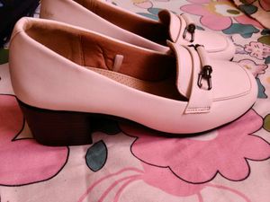 Elle White Block Heel Loafers
