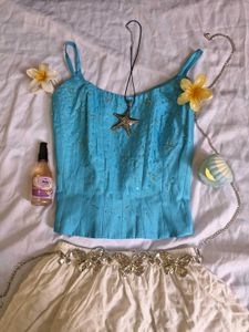 Blue Embellished Cami corset Top
