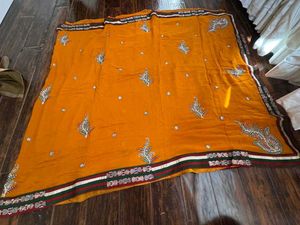 Mustard Yellow Saree With emblished Border &amp;Blouse