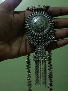 Silver Oxidised Ring With Necklace