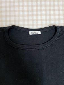 Korean Solid Black Short Sleeve Top Size S