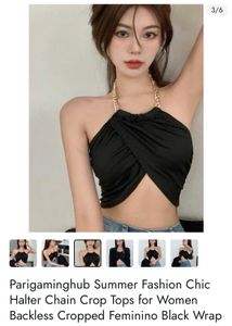 SHEIN  GOLD CHAIN HALTER TIE UP CROP TOP