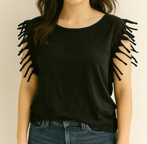 Punk Sleeveless Black Tshirt With Tassel
