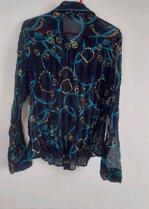Chain Print Button Down Blouse