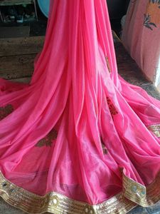 Mirror Work Pink Colour Saree