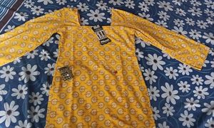 Long Sleeve Yellow Short Kurti With Freebies