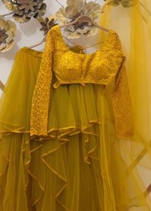 ruffle mustard lehenga