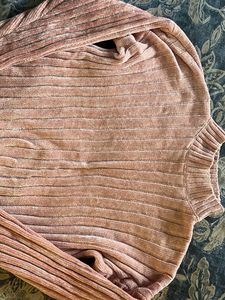 Pink Knitted Mock Neck Woolen Pullover Top