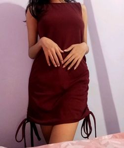 Maroon Bodycon Mini dress With Side Drawstrings