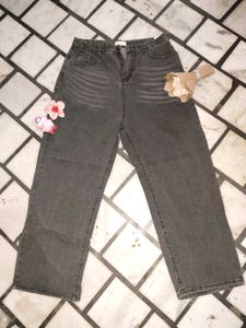 Gray Wide Leg Denim Jeans