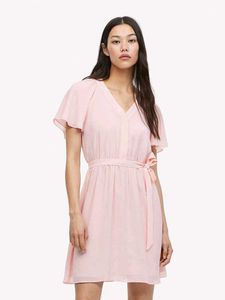 h&m chiffon light pink v neck dress
