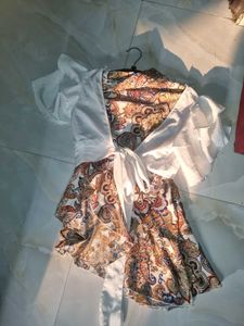 wrap top and high-low skirt