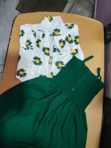 Green Dress & Floral Top Set